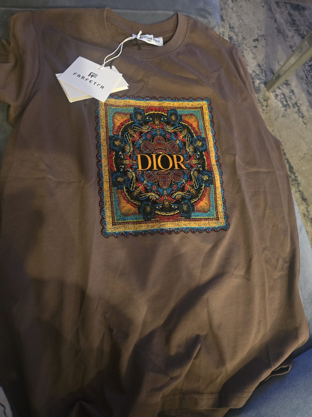 Authentic Dior Unisex Brown Graphic Logo Crewneck Shirt